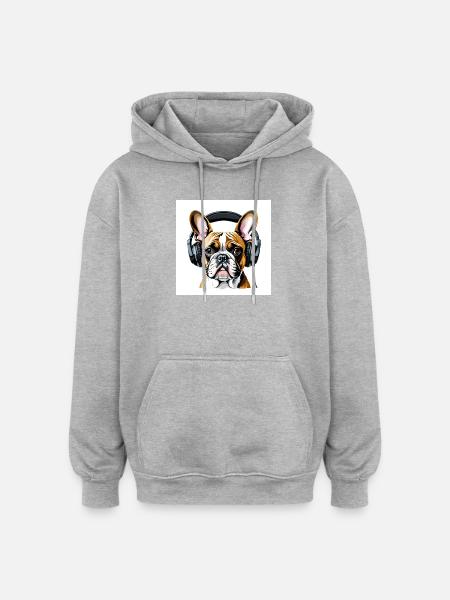 Novel dog motif with headphones - Oversized Unisex Hoodie - heather grey