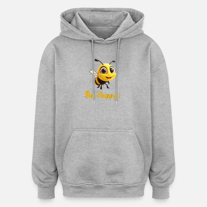 bee happy 2b - Sweat à capuche oversize unisexe - gris chiné