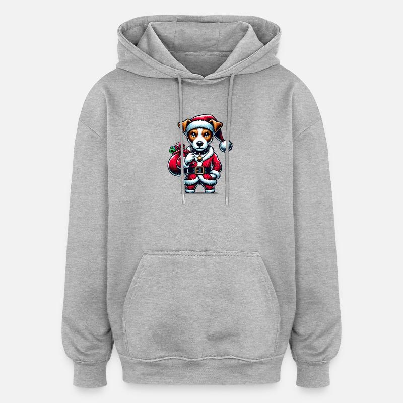 Père Noël Jack Russell Terrier - Sweat à capuche oversize unisexe - gris chiné