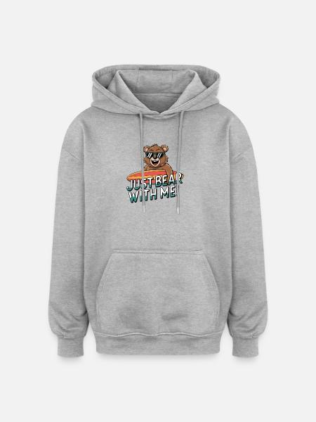Just Bear With Me - Surf Bear Fun - Felpa con cappuccio unisex oversize - grigio melange