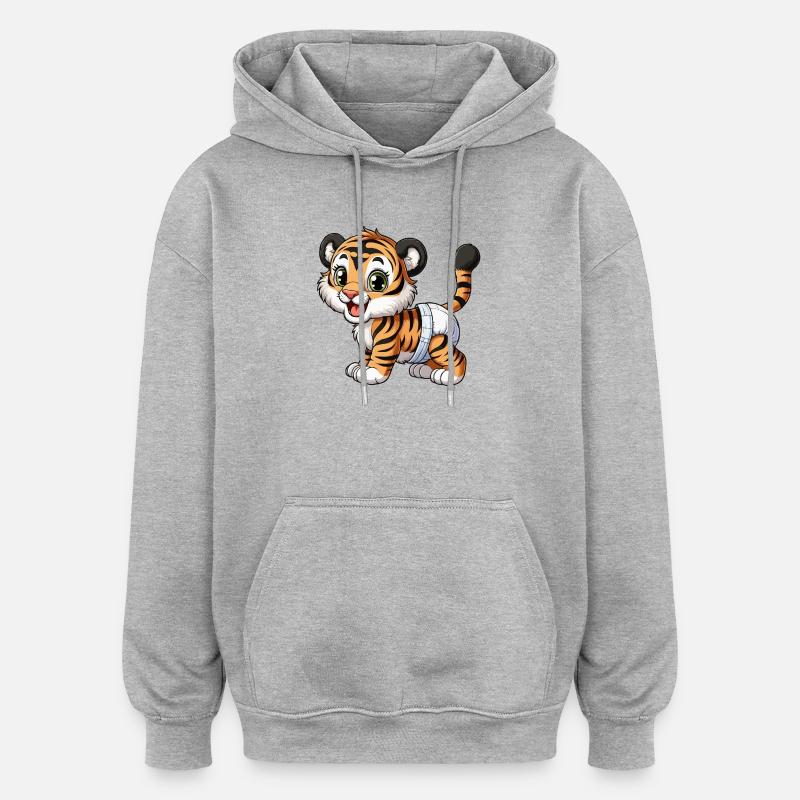 Bébé tigre avec couche - Sweat à capuche oversize unisexe - gris chiné