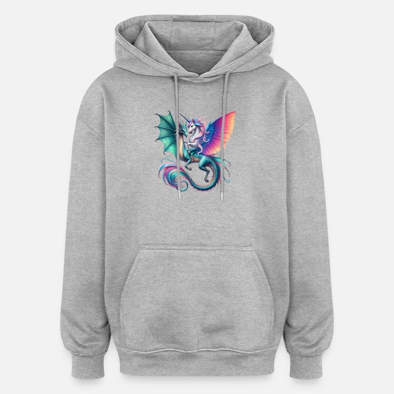 Regenbogen Drachen EInhorn Fusion - Oversized Unisex Hoodie - Grau meliert