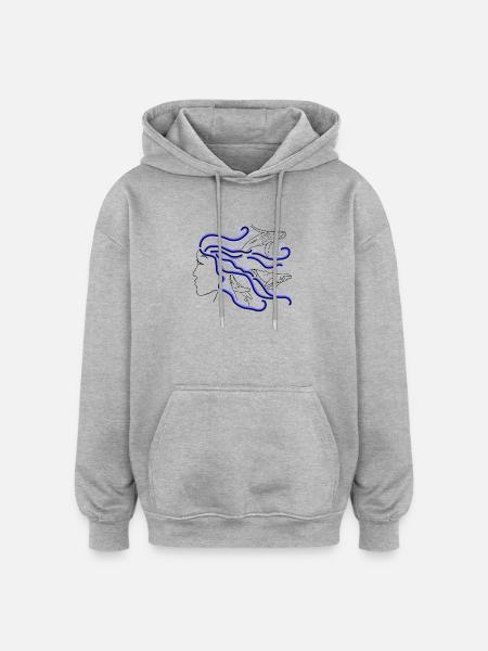 Humpback whale woman silhouette hair dark drawn - Oversized Unisex Hoodie - heather grey