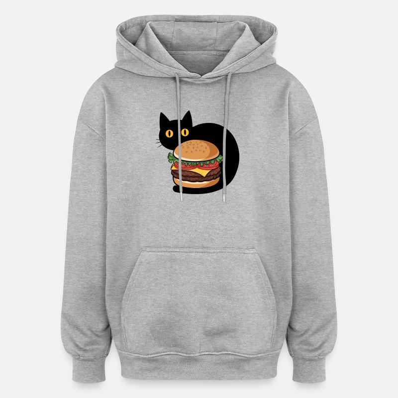 Burger Chat - Sweat à capuche oversize unisexe - gris chiné