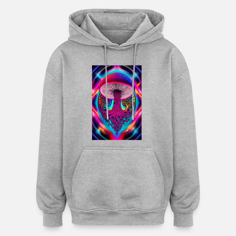 Champignon psychédélique - Sweat à capuche oversize unisexe - gris chiné