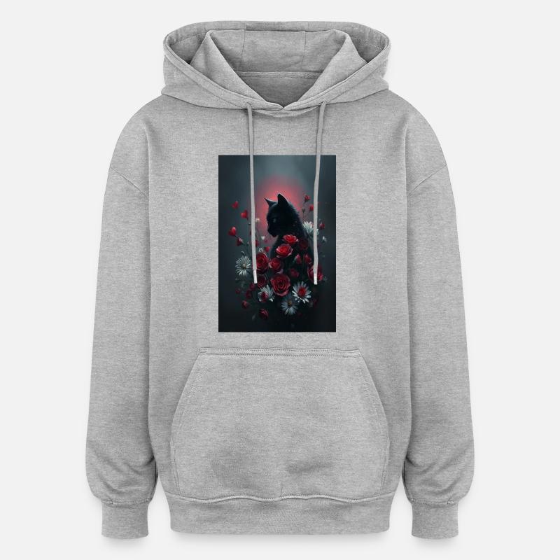 Chat avec des fleurs - Sweat à capuche oversize unisexe - gris chiné