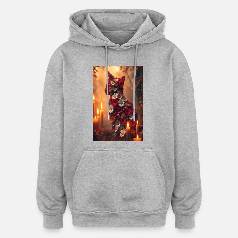 Fleurs Chat - Sweat à capuche oversize unisexe - gris chiné