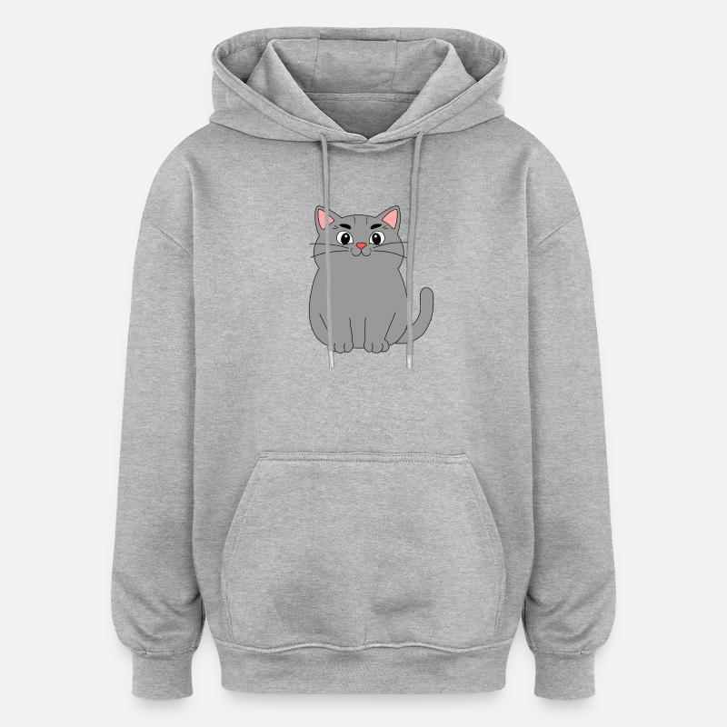Chat gris - Sweat à capuche oversize unisexe - gris chiné