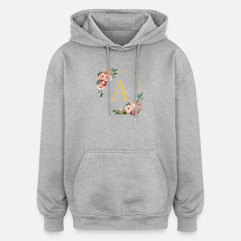 A Monogram, Flower Wreath, Personalizable - Oversized Unisex Hoodie - heather grey