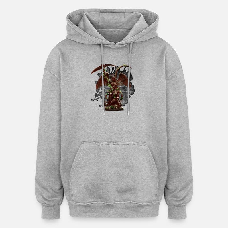 Engelstatue, Ranken, gothic design - Oversized Unisex Hoodie - Grau meliert