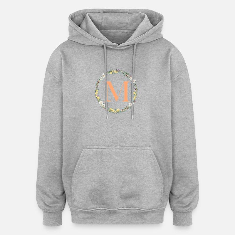 M Monogram, Couronne de fleurs, Personnalisable - Sweat à capuche oversize unisexe - gris chiné