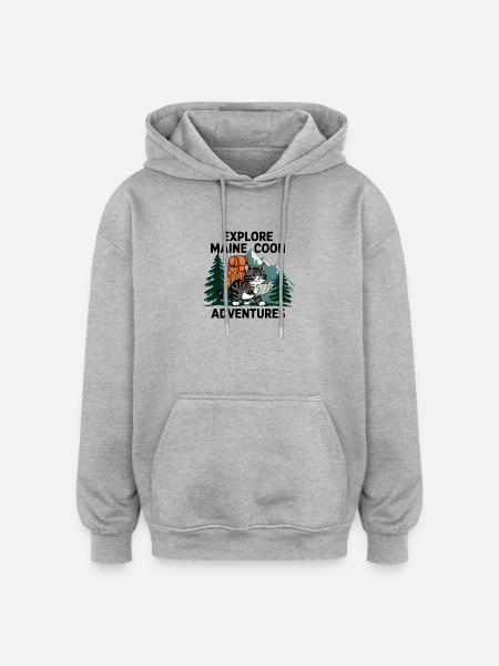 Explorer Maine Coon Adventure Print - Oversized Unisex Hoodie - heather grey