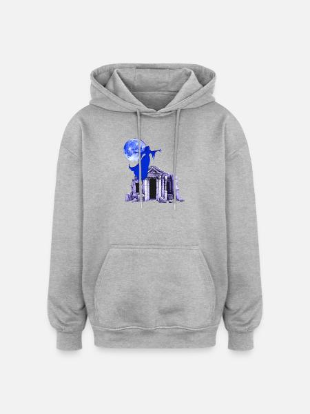 Geister silhouette über Gruft Ruine - Oversized Unisex Hoodie - Grau meliert