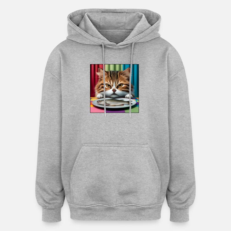 Chat avec du poisson - Sweat à capuche oversize unisexe - gris chiné