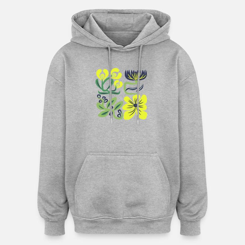 Neon Gelbe Blüten Muster - Oversized Unisex Hoodie - Grau meliert