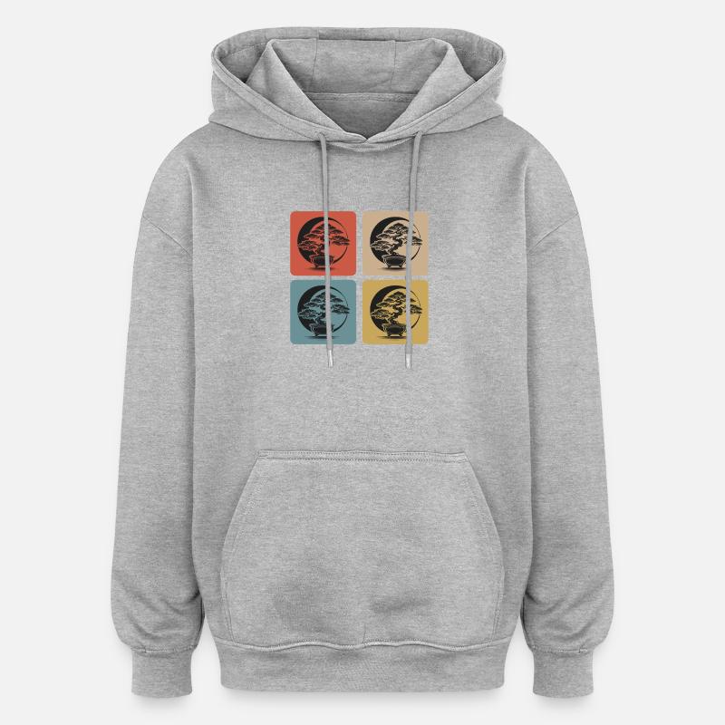 Bonsaï Coucher de soleil - Sweat à capuche oversize unisexe - gris chiné