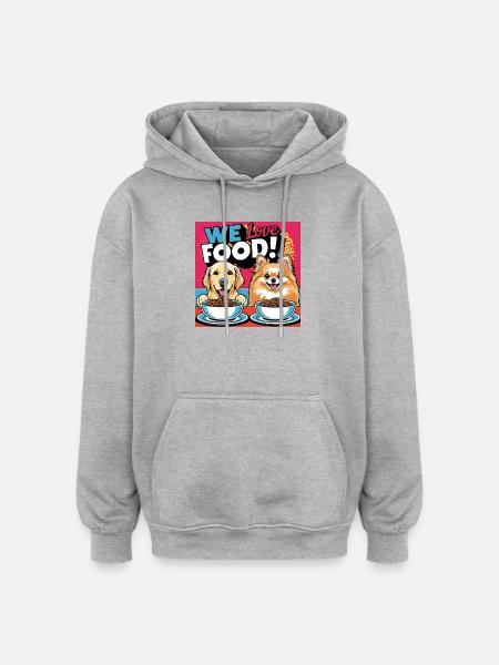 Comic Dogs - We Love Food - Oversized Unisex Hoodie - heather grey