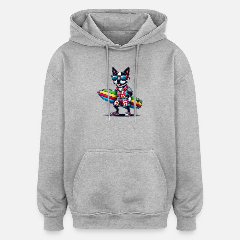 Bostie Surfer Vibes Design - Sweat à capuche oversize unisexe - gris chiné