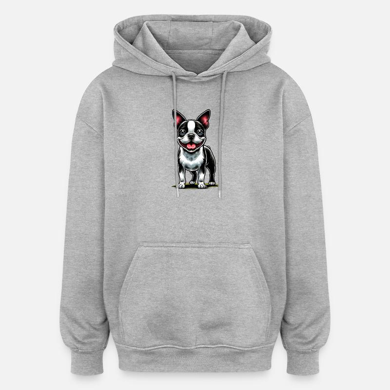 Chien Bostie mignon - Sweat à capuche oversize unisexe - gris chiné