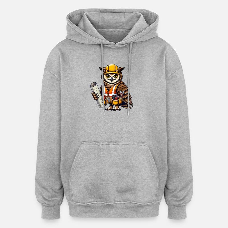 Bauarbeiter-Eule – Clever & Handwerklich! - Oversized Unisex Hoodie - Grau meliert
