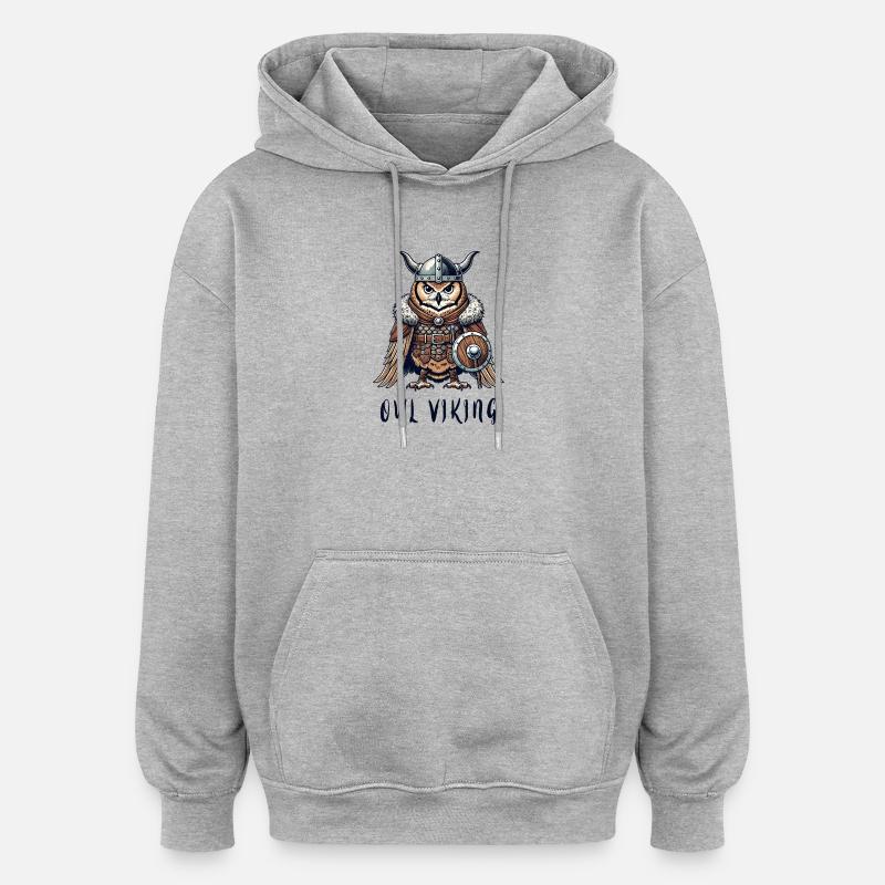 Hibou Viking – Le guerrier ailé - Sweat à capuche oversize unisexe - gris chiné