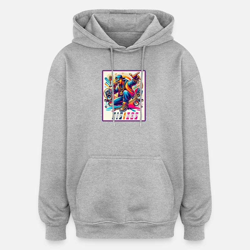 Hip-Hop Vibes – Rappeur avec micro - Sweat à capuche oversize unisexe - gris chiné