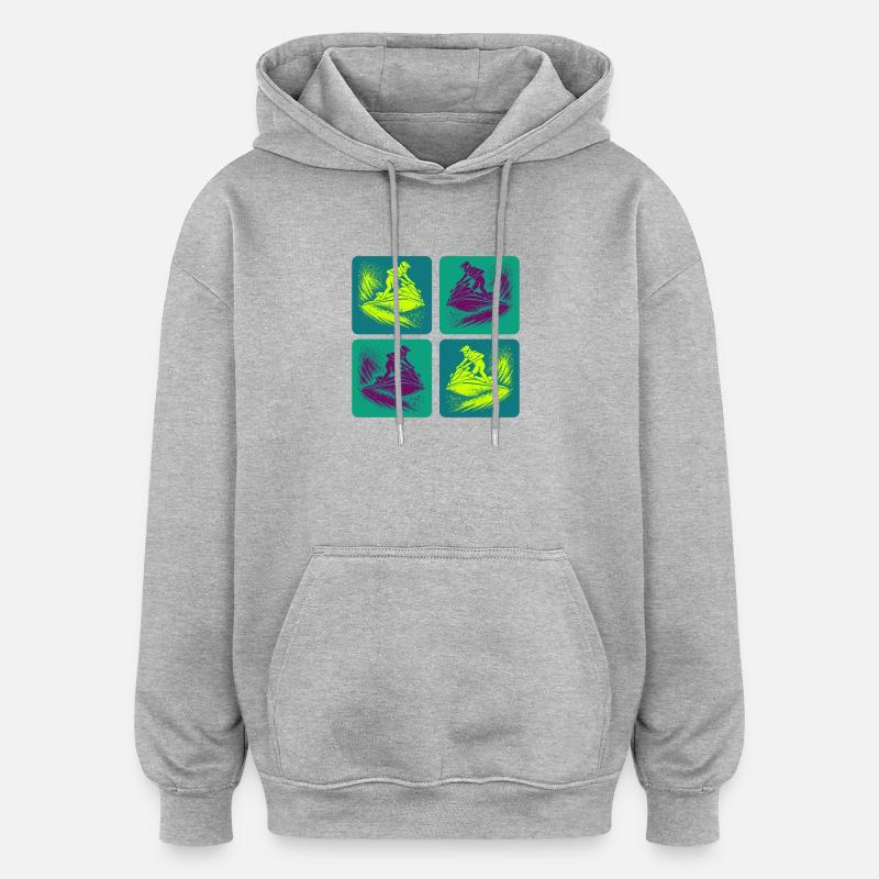 Jetski Splash Art – Neon Ride - Oversized Unisex Hoodie - Grau meliert