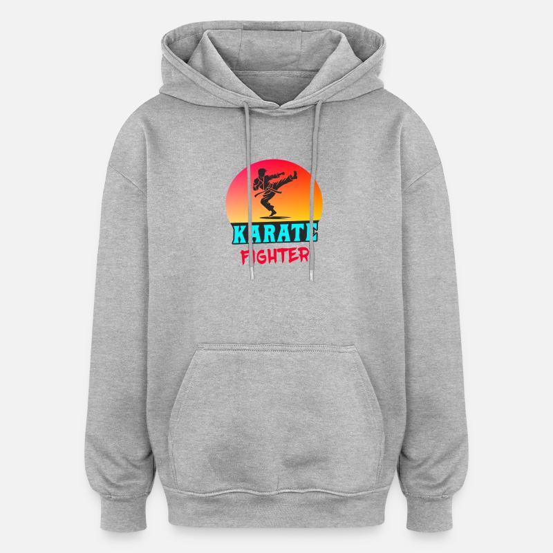 Karaté Fighter – Style Sunset - Sweat à capuche oversize unisexe - gris chiné