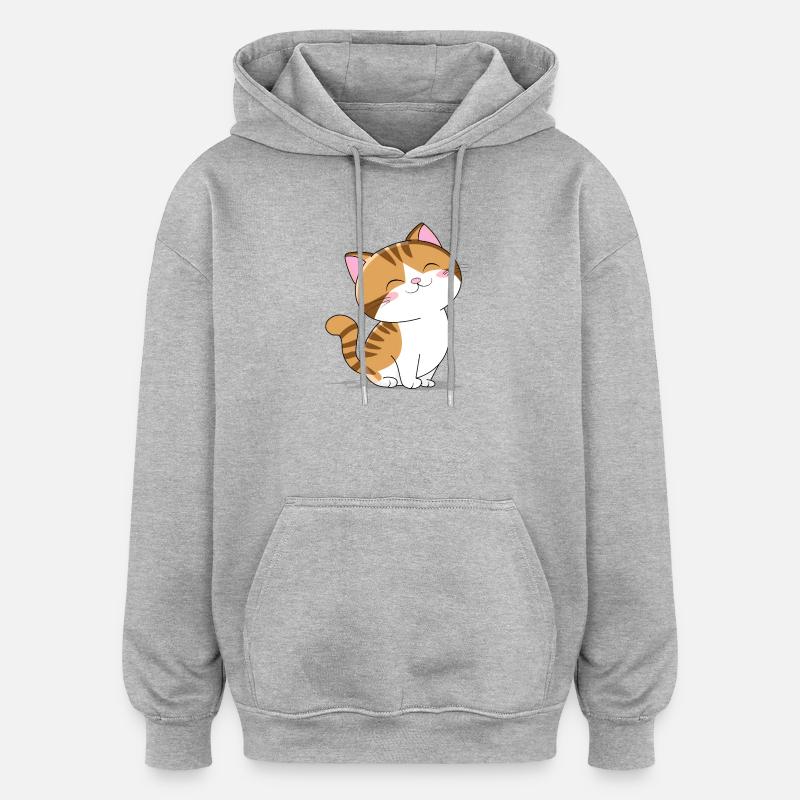 Petit chat mignon - Sweat à capuche oversize unisexe - gris chiné