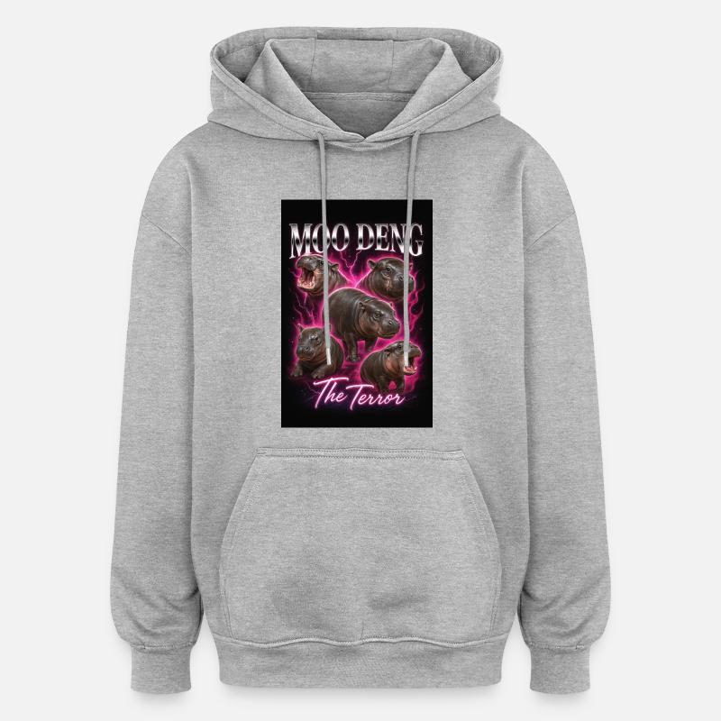 Moo Deng The terror - Sweat à capuche oversize unisexe - gris chiné