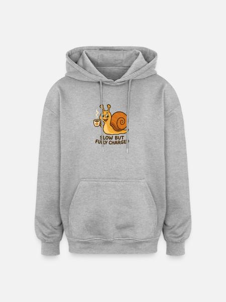 Funny Snail with Coffee - Oversized Unisex Hoodie - heather grey