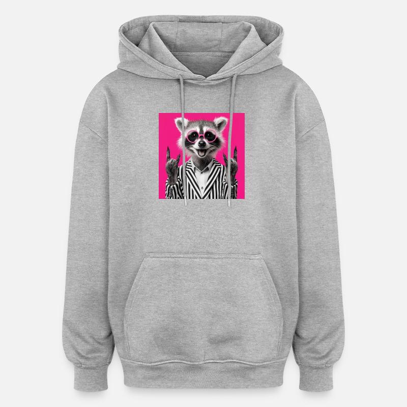 Waschbär mit Doppel Rock Handgeste - Oversized Unisex Hoodie - Grau meliert