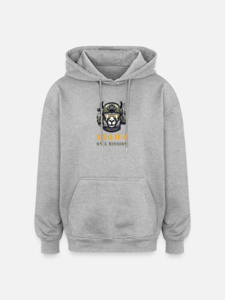 Llama in Mission / Military Design - Oversized Unisex Hoodie - heather grey