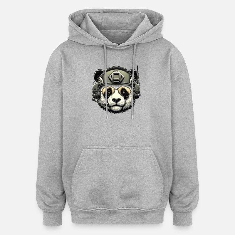 Panda Military Army Design - Oversized Unisex Hoodie - heather grey