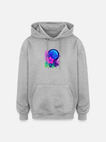 Neon Tropic Moon - Oversized Unisex Hoodie - heather grey