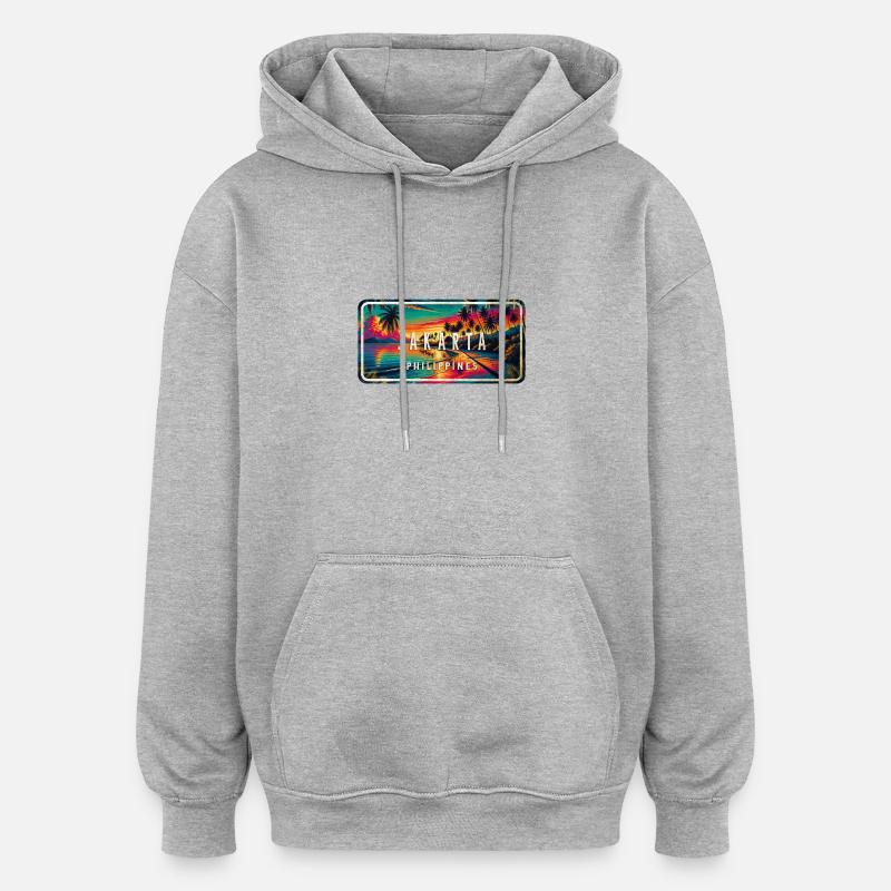 Jakarta – Panneau rétro tropical - Sweat à capuche oversize unisexe - gris chiné