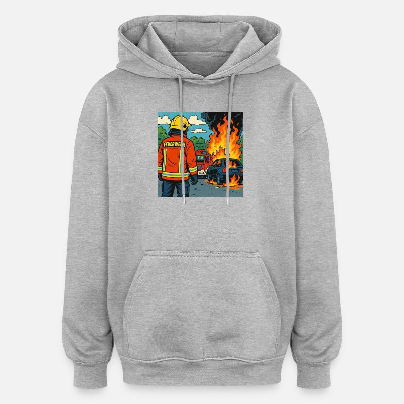 Brandbekämpfer Cartoon Einsatz - Oversized Unisex Hoodie - Grau meliert