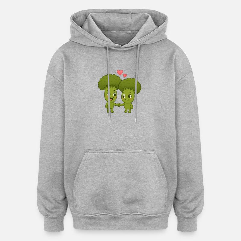 Mignon brocoli avec des cœurs - Sweat à capuche oversize unisexe - gris chiné