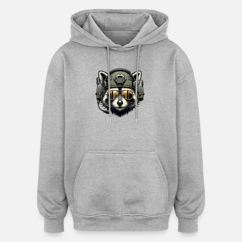 Raton laveur militaire - Sweat à capuche oversize unisexe - gris chiné