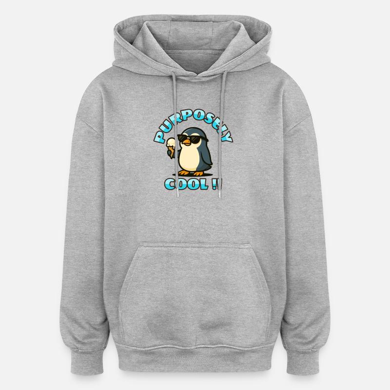 Un Pingouin Cool avec Glace - Sweat à capuche oversize unisexe - gris chiné