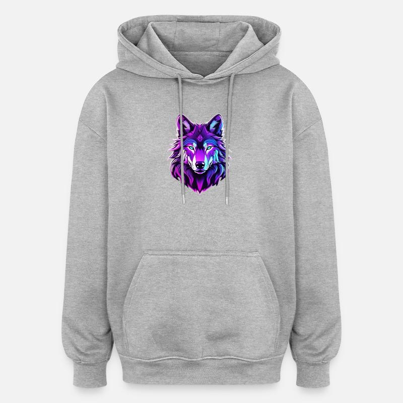 Wolf in Neonfarben - Oversized Unisex Hoodie - Grau meliert