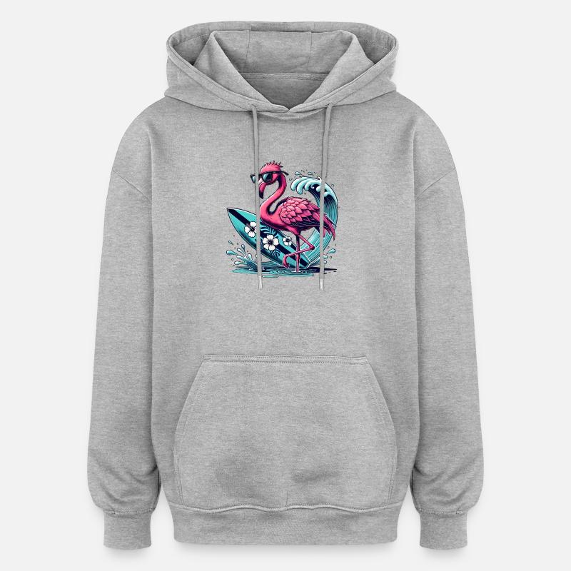 Flamant rose surfeur avec style - Sweat à capuche oversize unisexe - gris chiné