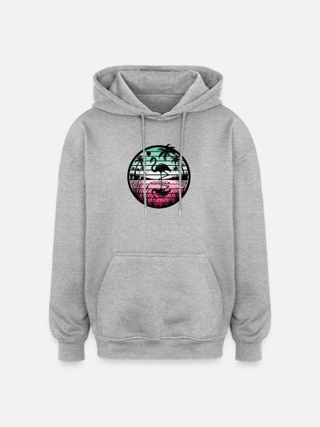 Rétro Flamingo Sunset - Sweat à capuche oversize unisexe - gris chiné