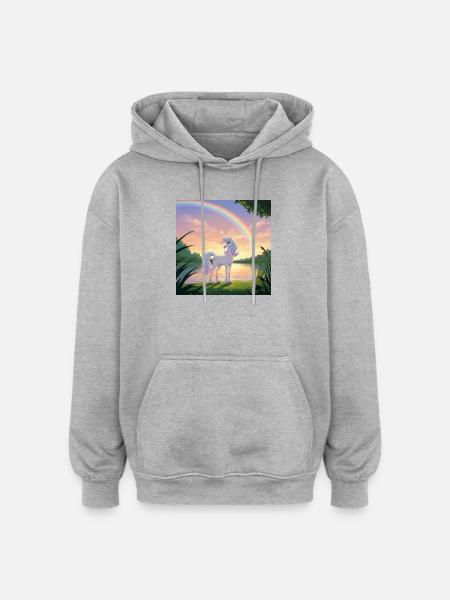 Licorne sous l’arc-en-ciel - Sweat à capuche oversize unisexe - gris chiné