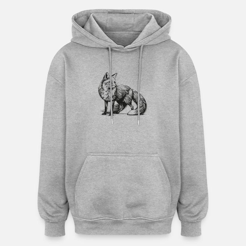 Renard – Garde forestier - Sweat à capuche oversize unisexe - gris chiné