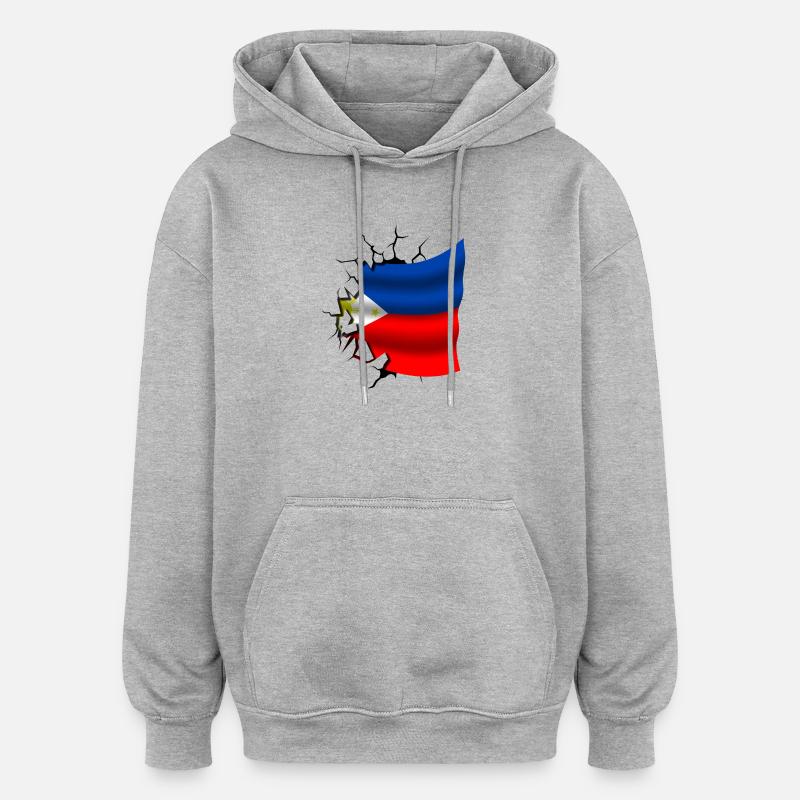 Philippine - Drapeau brisé - Sweat à capuche oversize unisexe - gris chiné