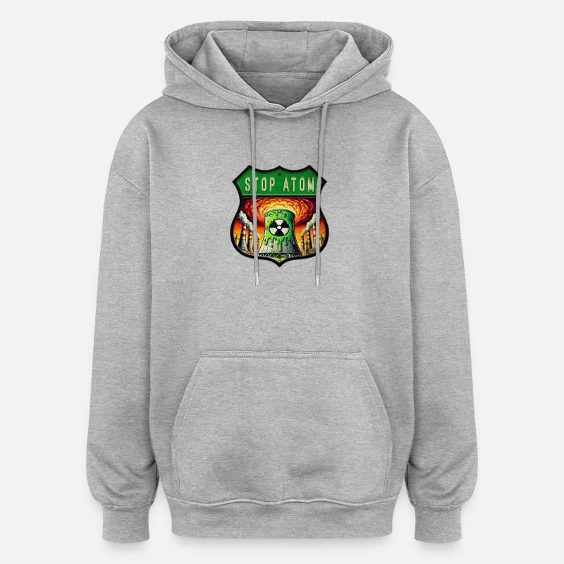 Stop Atom Wappen Design - Oversized Unisex Hoodie - Grau meliert
