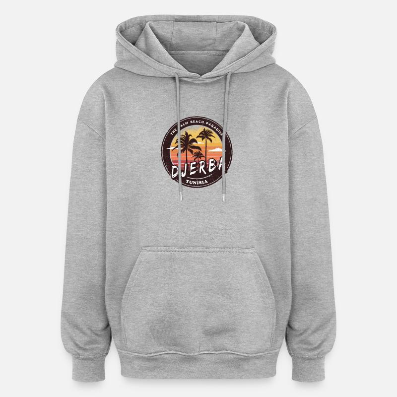 Djerba Tuneisen Palmier Design - Sweat à capuche oversize unisexe - gris chiné