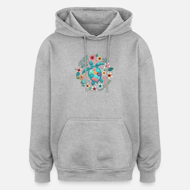 Tortue Bloom - Sweat à capuche oversize unisexe - gris chiné