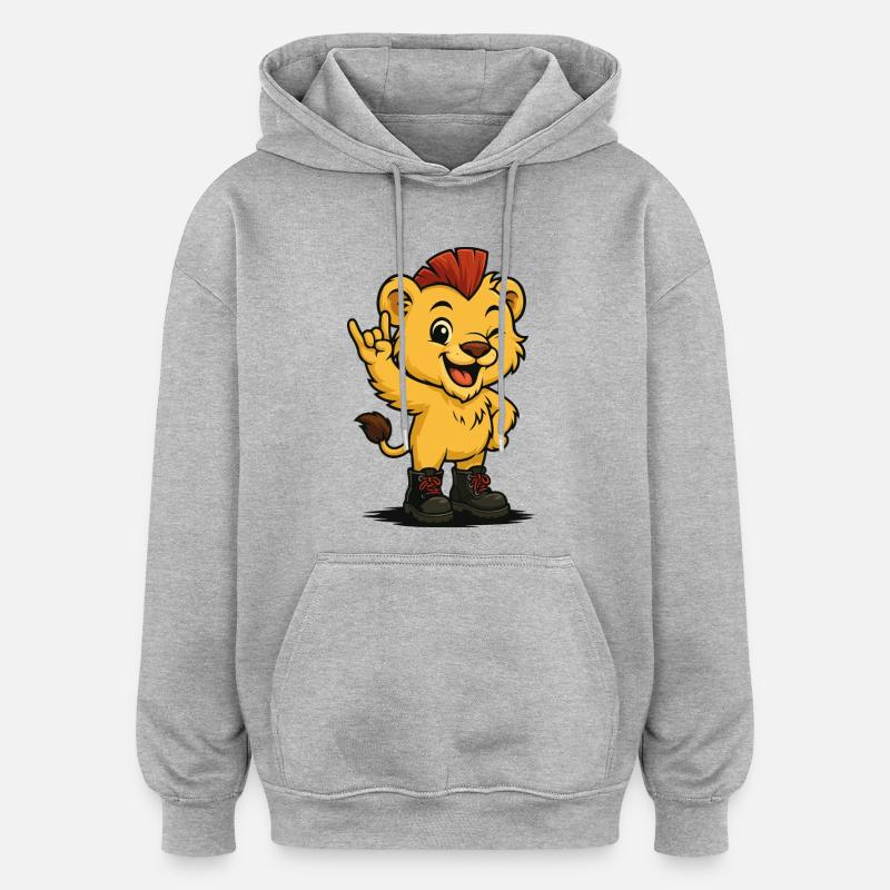 Roi de la savane punk - Sweat à capuche oversize unisexe - gris chiné